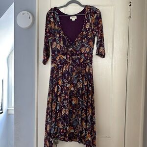 Anthropologie Maeve Beloved purple floral stretch knit midi dress M